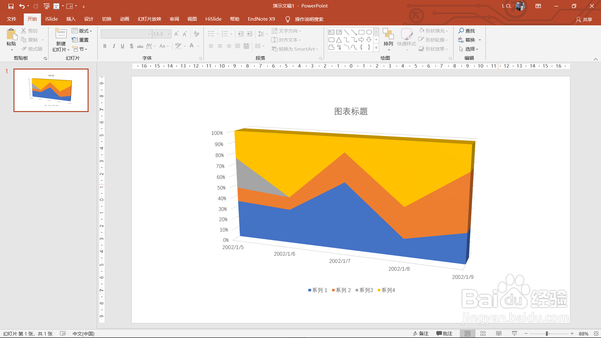 PPT如何创作三维百分比堆积面积图？