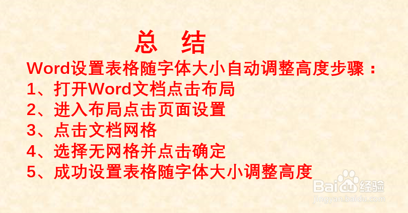 word如何设置表格随字体大小自动调整行高度？