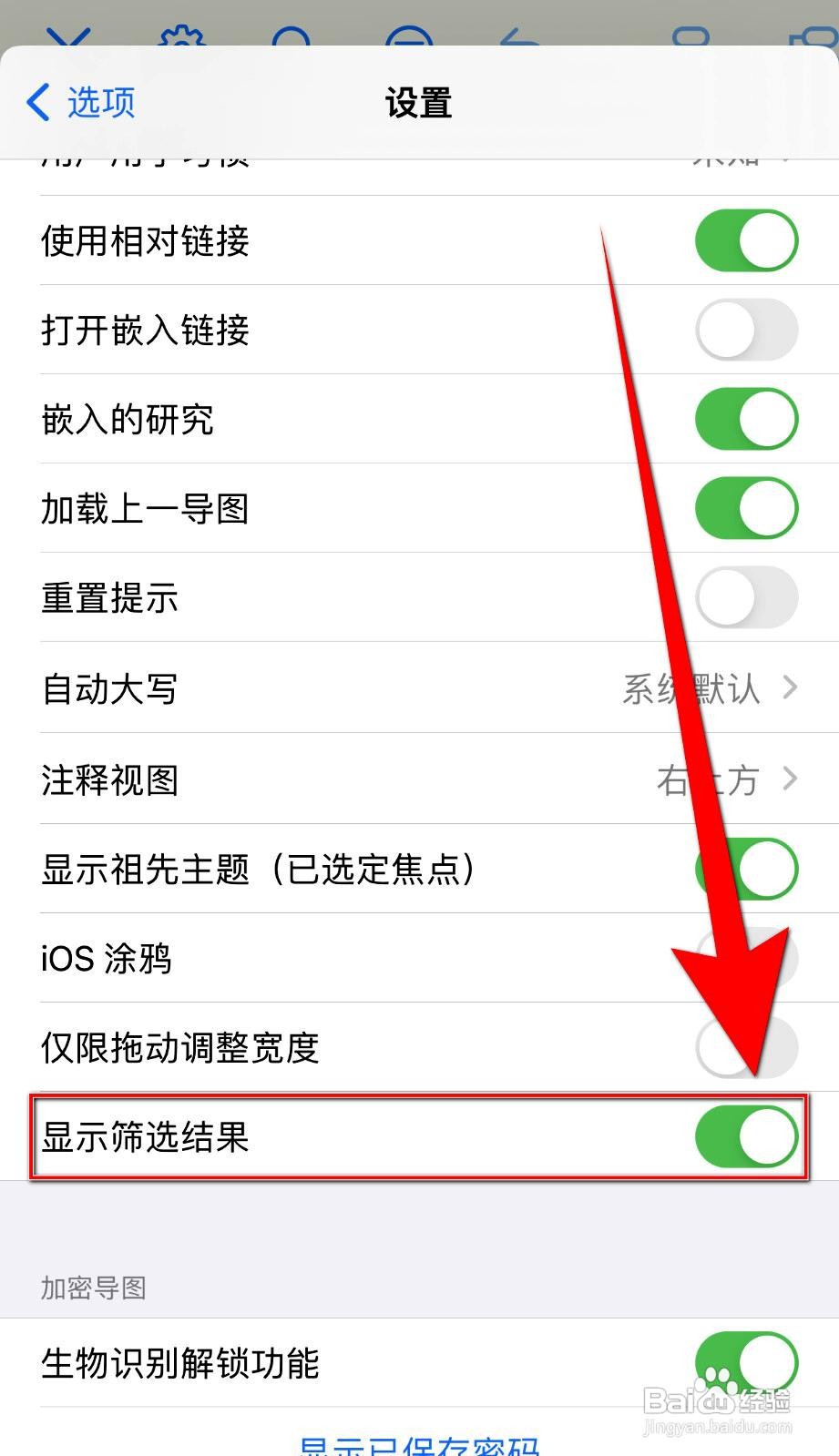 iThoughts2go应用如何设置显示筛选结果