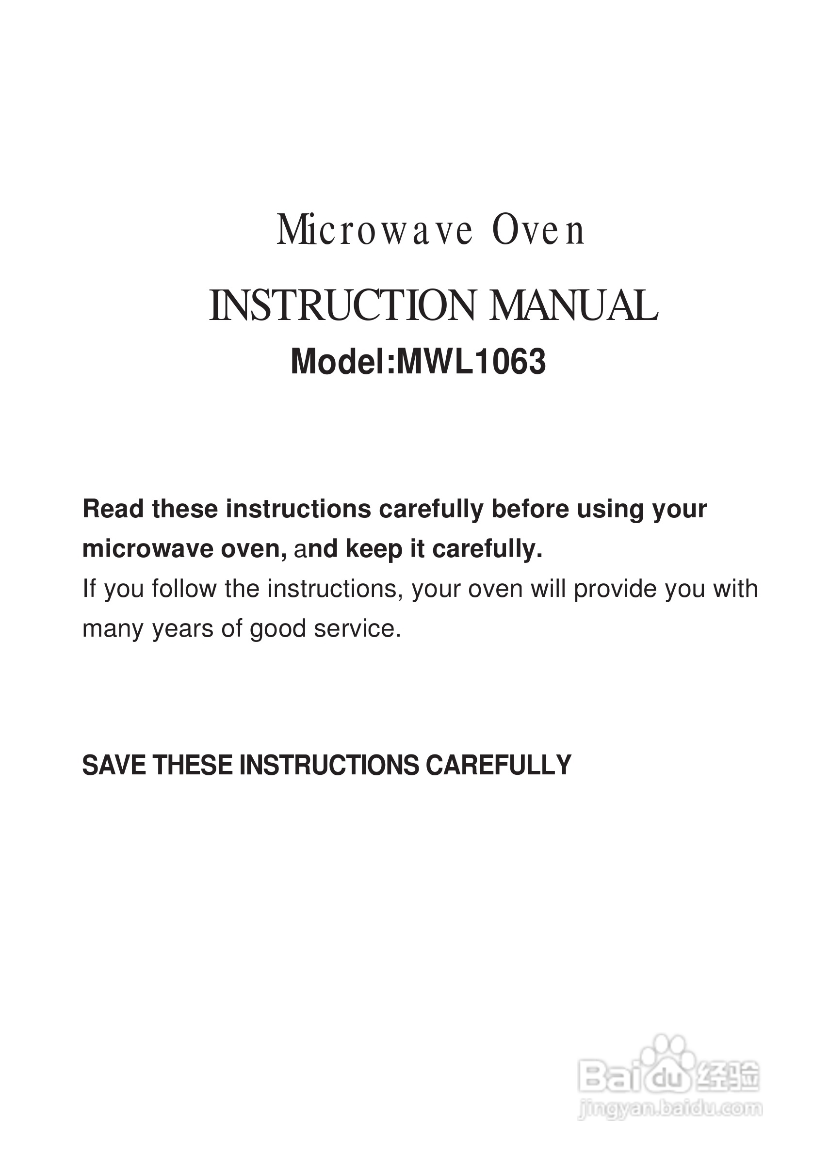 惠而浦MWL1063无烟少油BBQ微波炉说明书:[1]