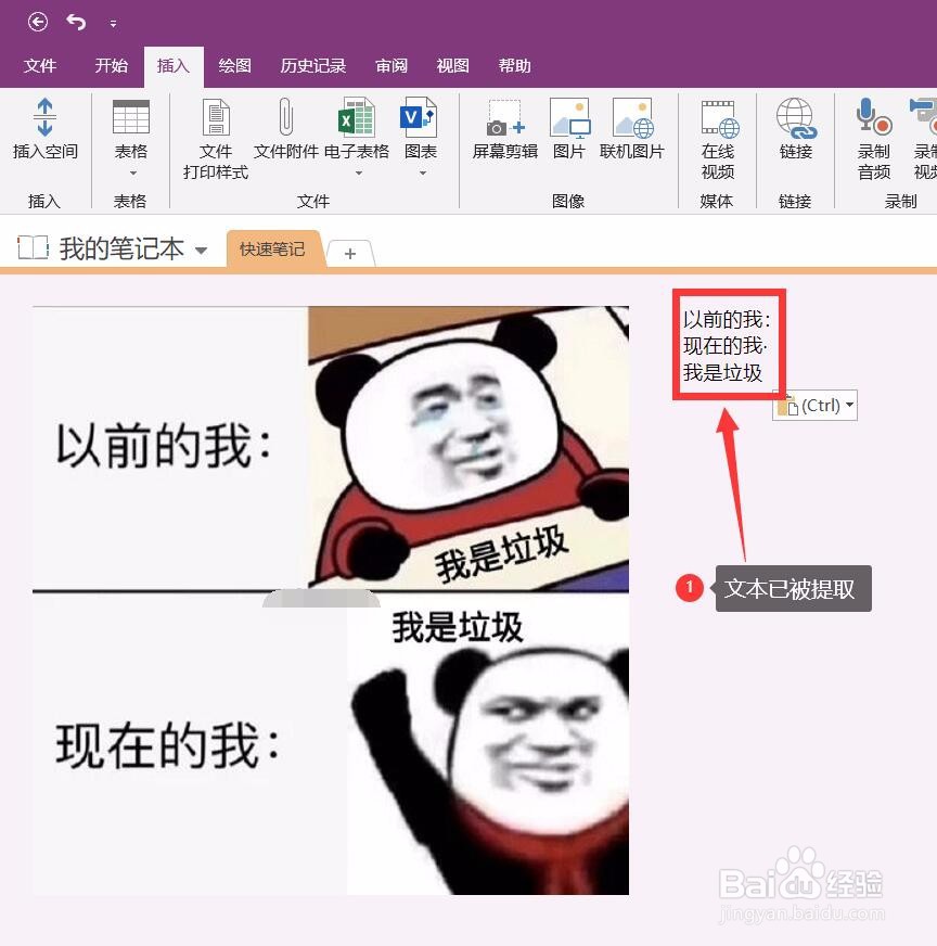 onenote如何提取图片中的文字