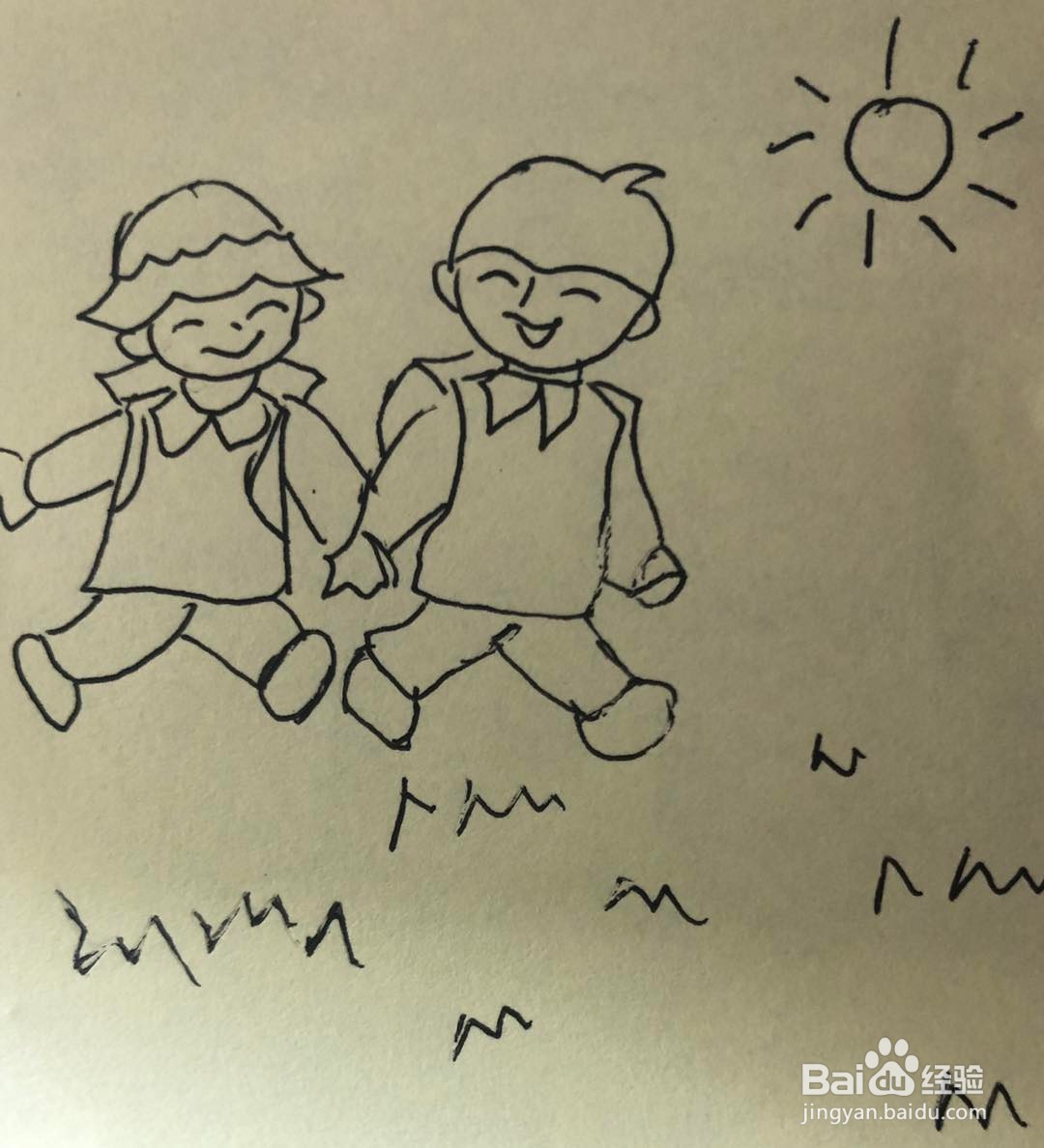 手拉手去郊游简笔画