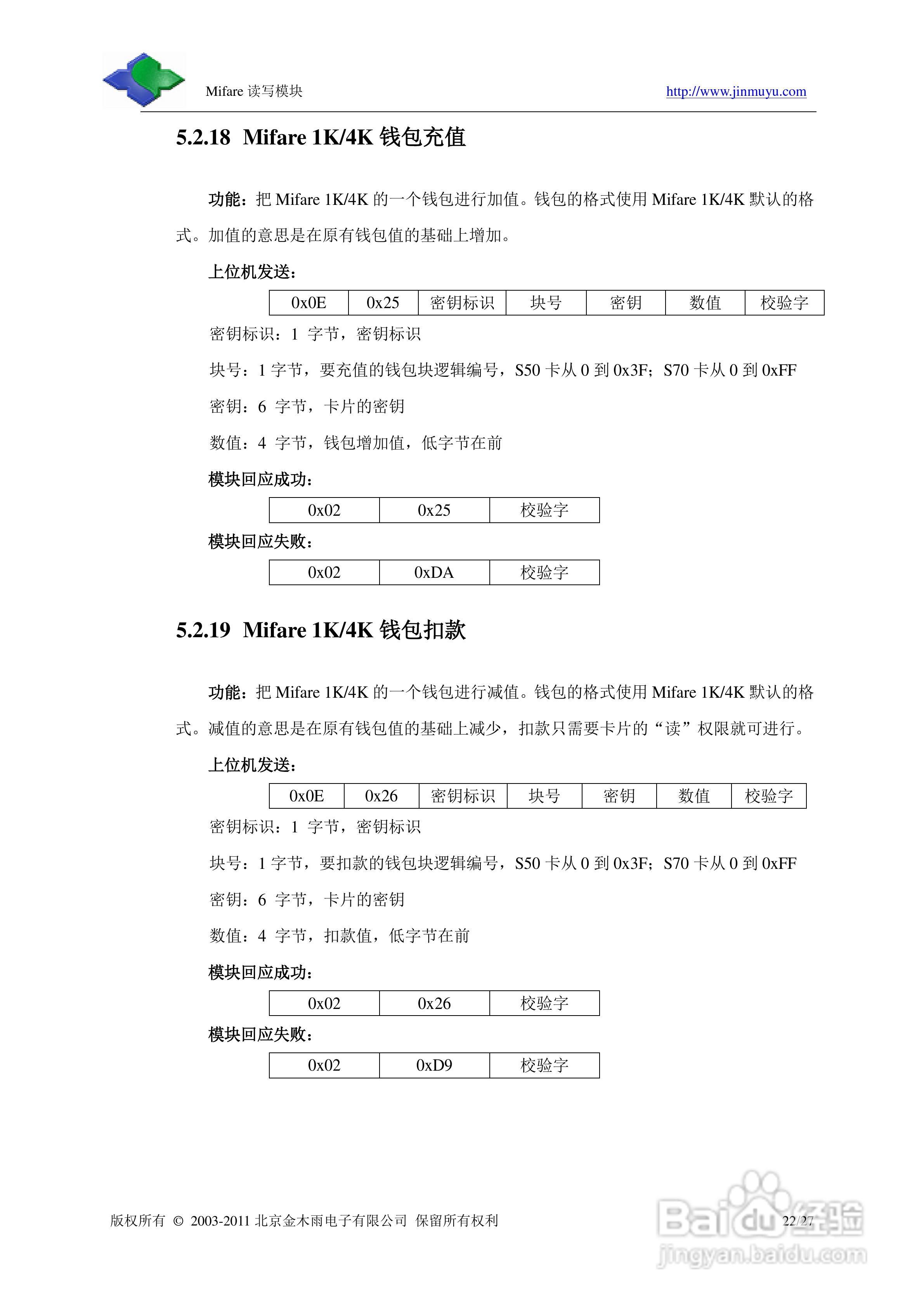 金木雨JMY501M M1卡标准非接触IC卡读卡模块手册:[3]