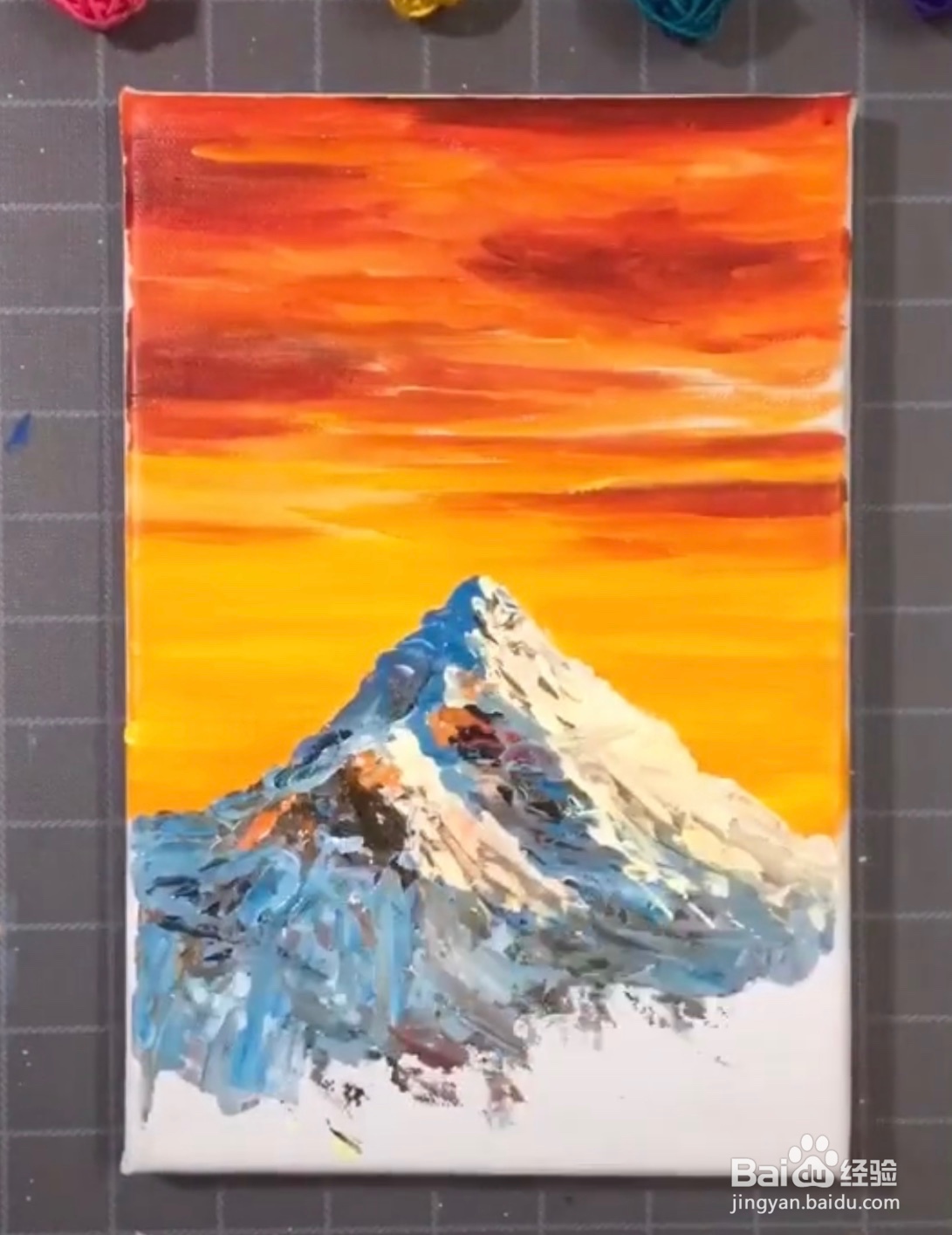 教你用刮刀绘画夕阳的雪山