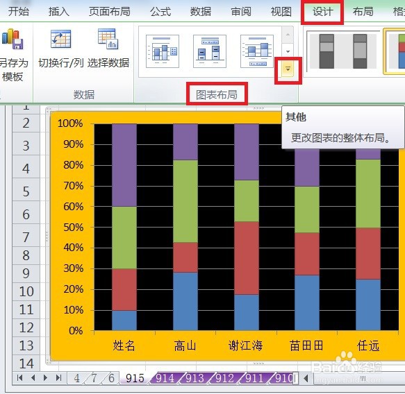 EXCEL百分比堆积柱形图显示布局1效果