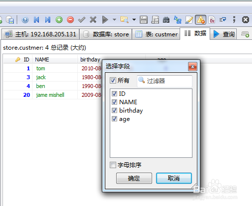如何使用HeidiSQL在表数据记录视图中过滤字段