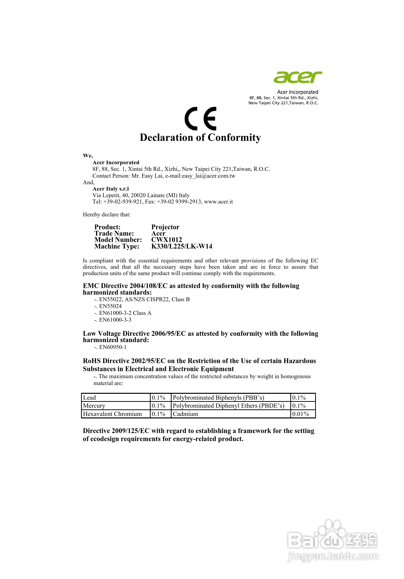 Acer K330投影机使用说明书:[6]