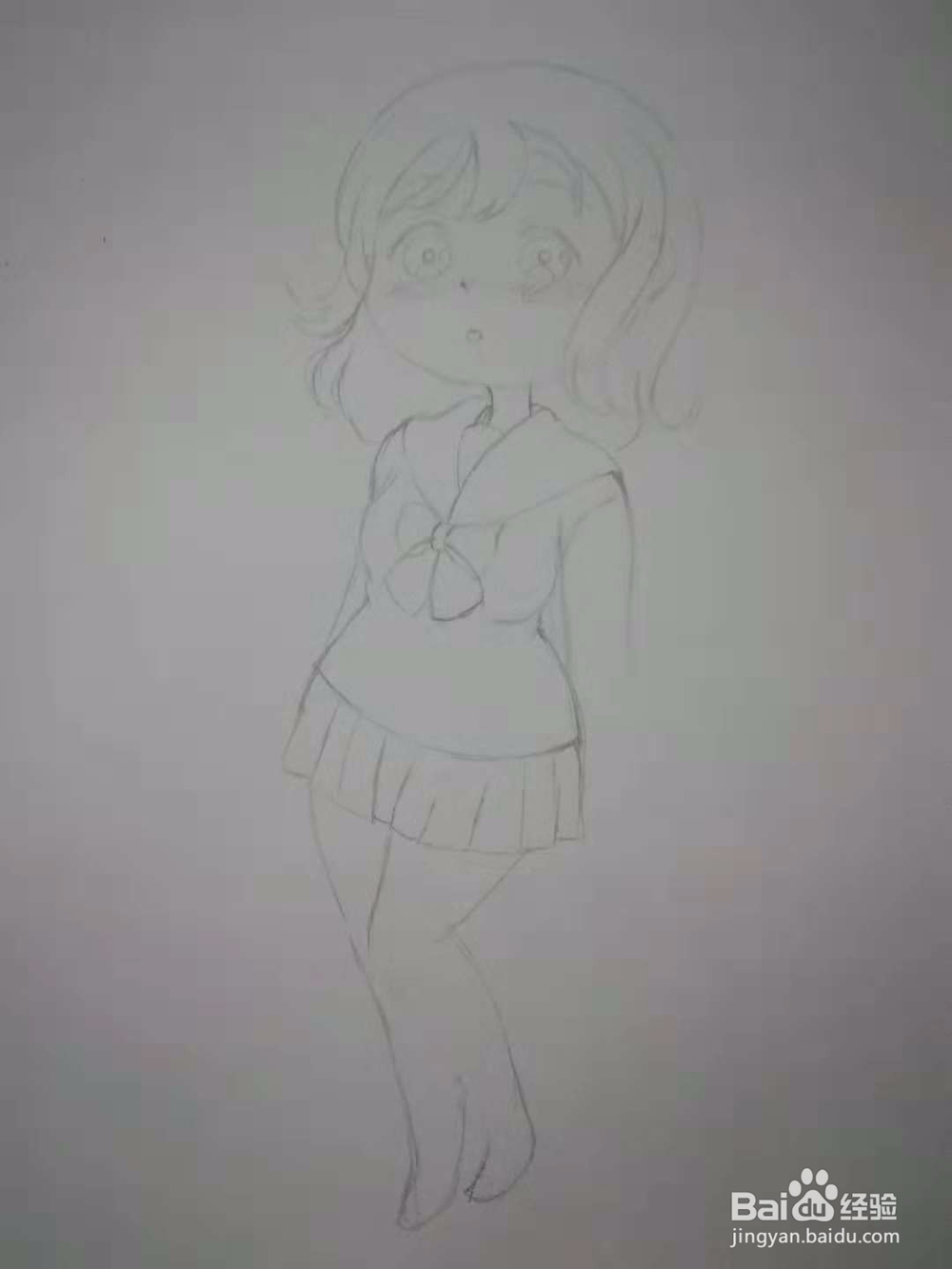 漫画水手服高中生人物手绘插画线稿教程