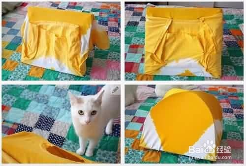 旧T恤改造猫咪小帐篷