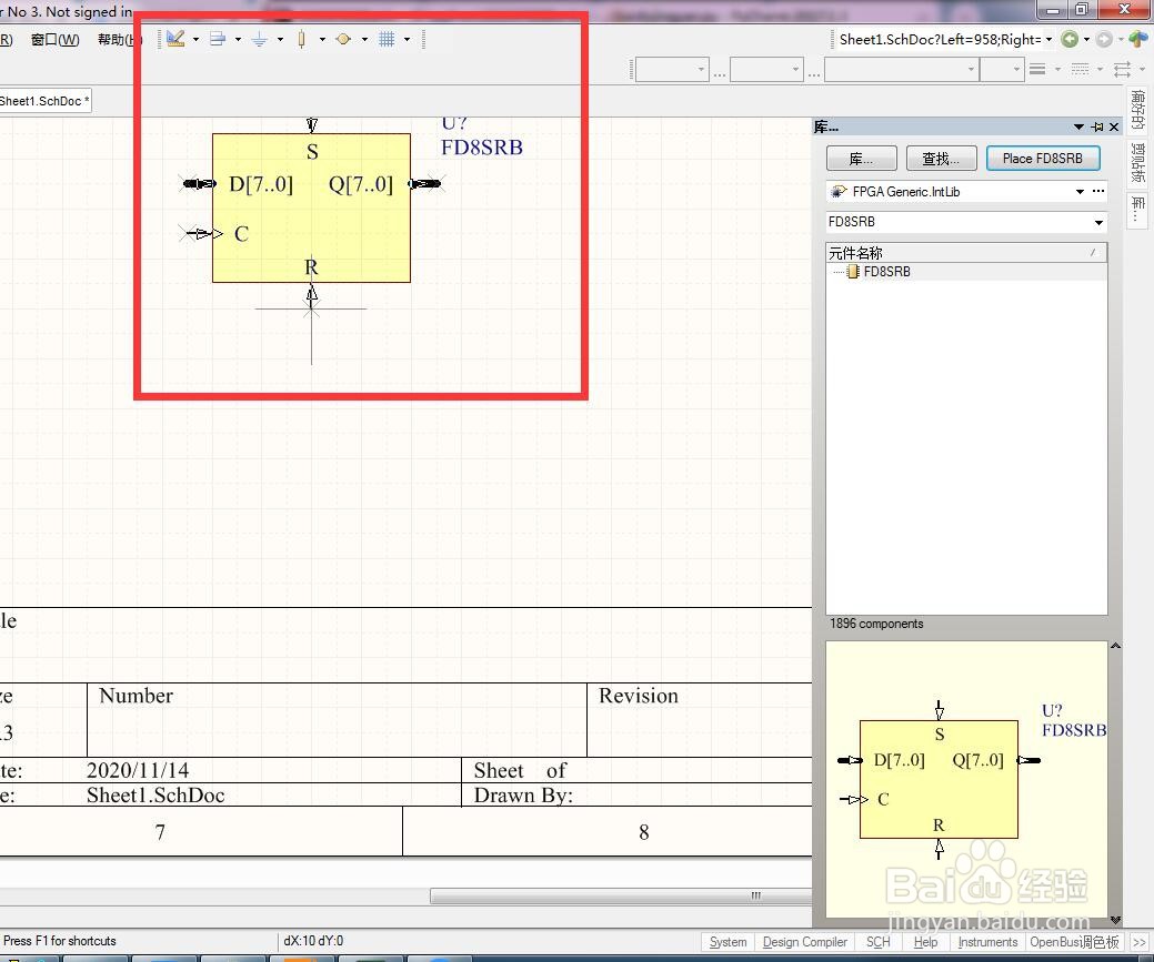 如何在AD中放置异步置位复位总线8位D型触发器？