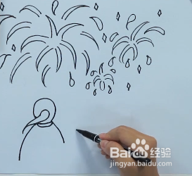 儿童简笔画——和爸爸妈妈一起看烟花 好幸福哦