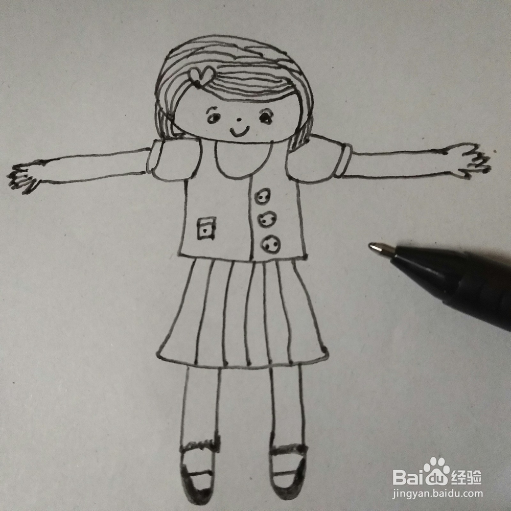 简笔画做早操女孩