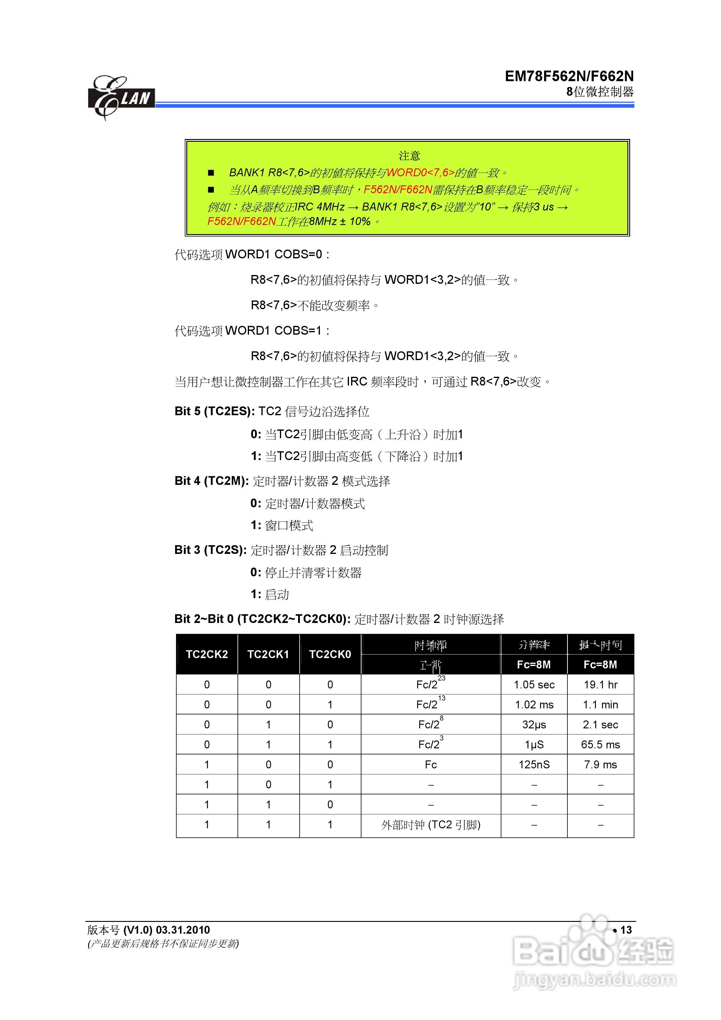 EM78F562N/F662N 8位微控制器说明书:[2]