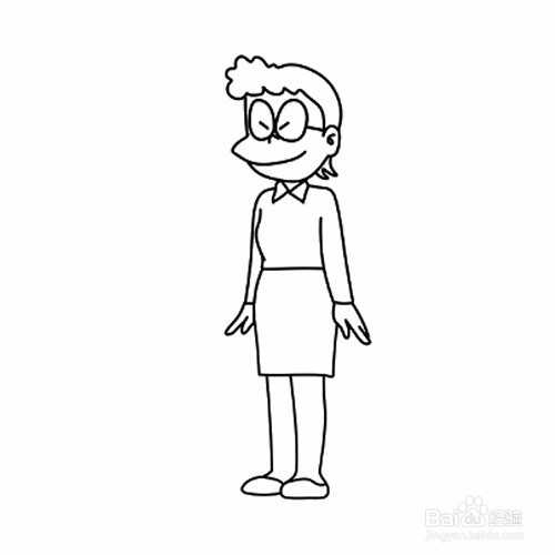 简笔画-如何画哆啦a梦小夫妈妈的简笔画