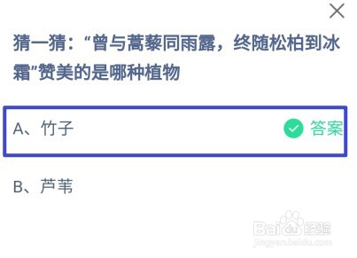 “终随松柏到冰霜”赞美的是哪种植物蚂蚁庄园