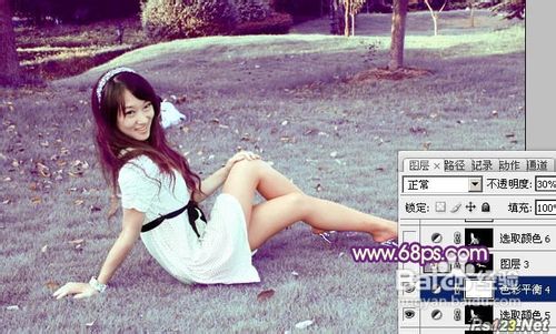 Photoshop调出外景美女图片淡淡甜美的青紫色