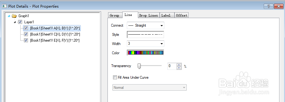 origin9.1曲线颜色线型设置
