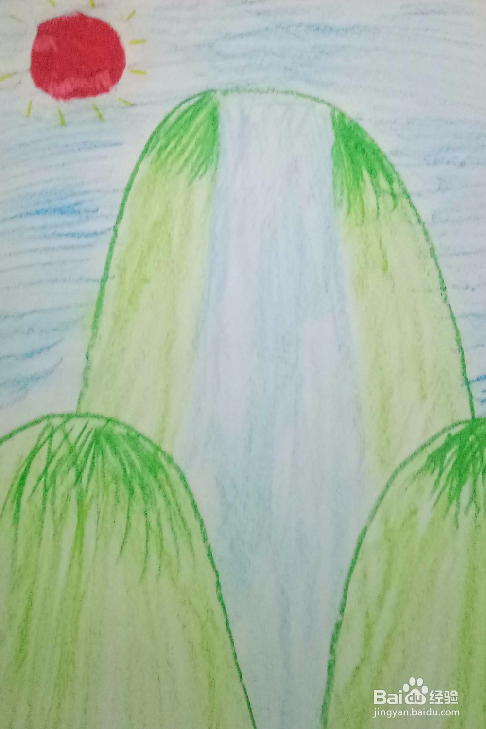 蜡笔画蓝天白云是怎么画的