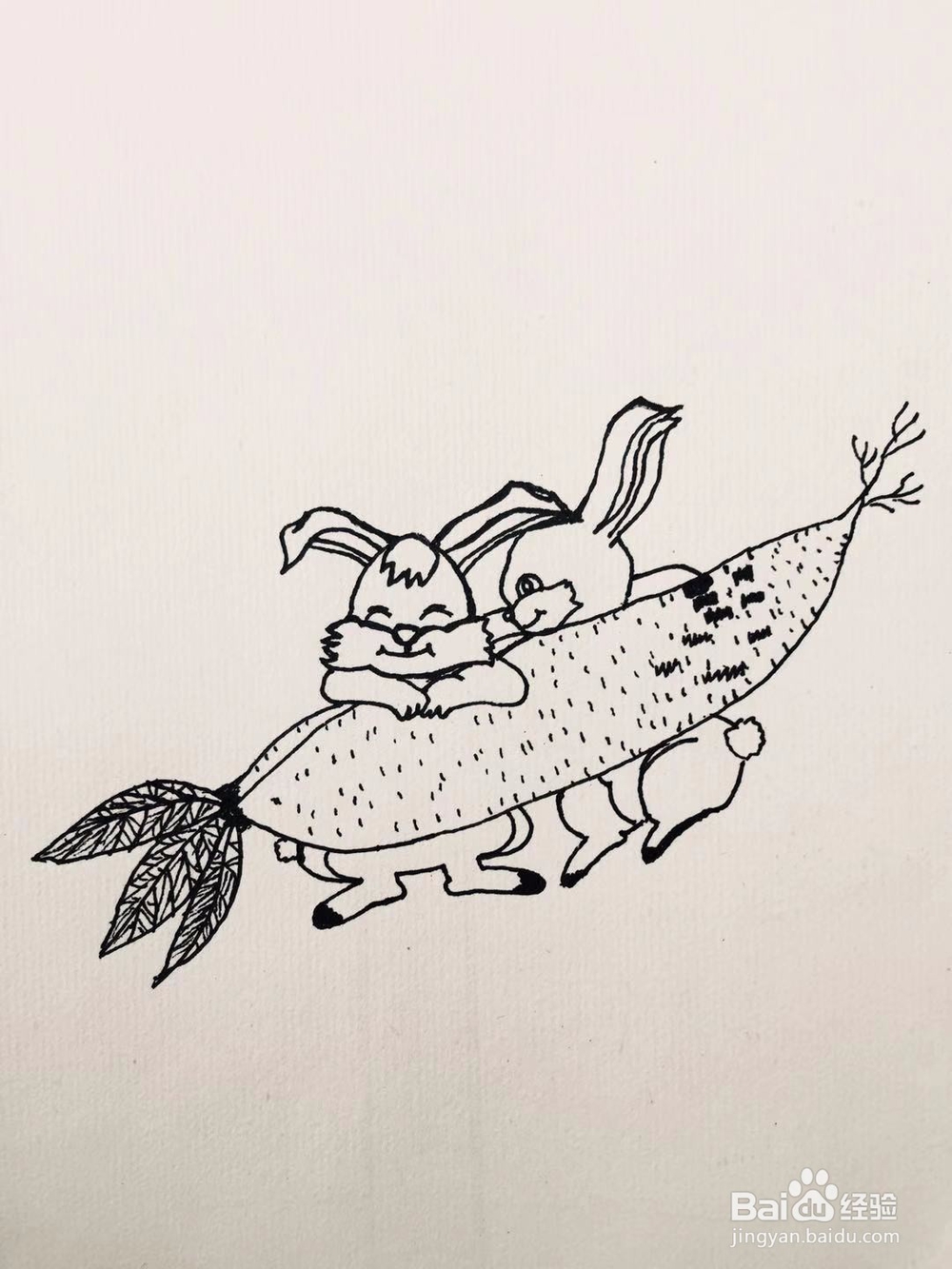 茉莉水彩手绘之抱着萝卜的兔兔