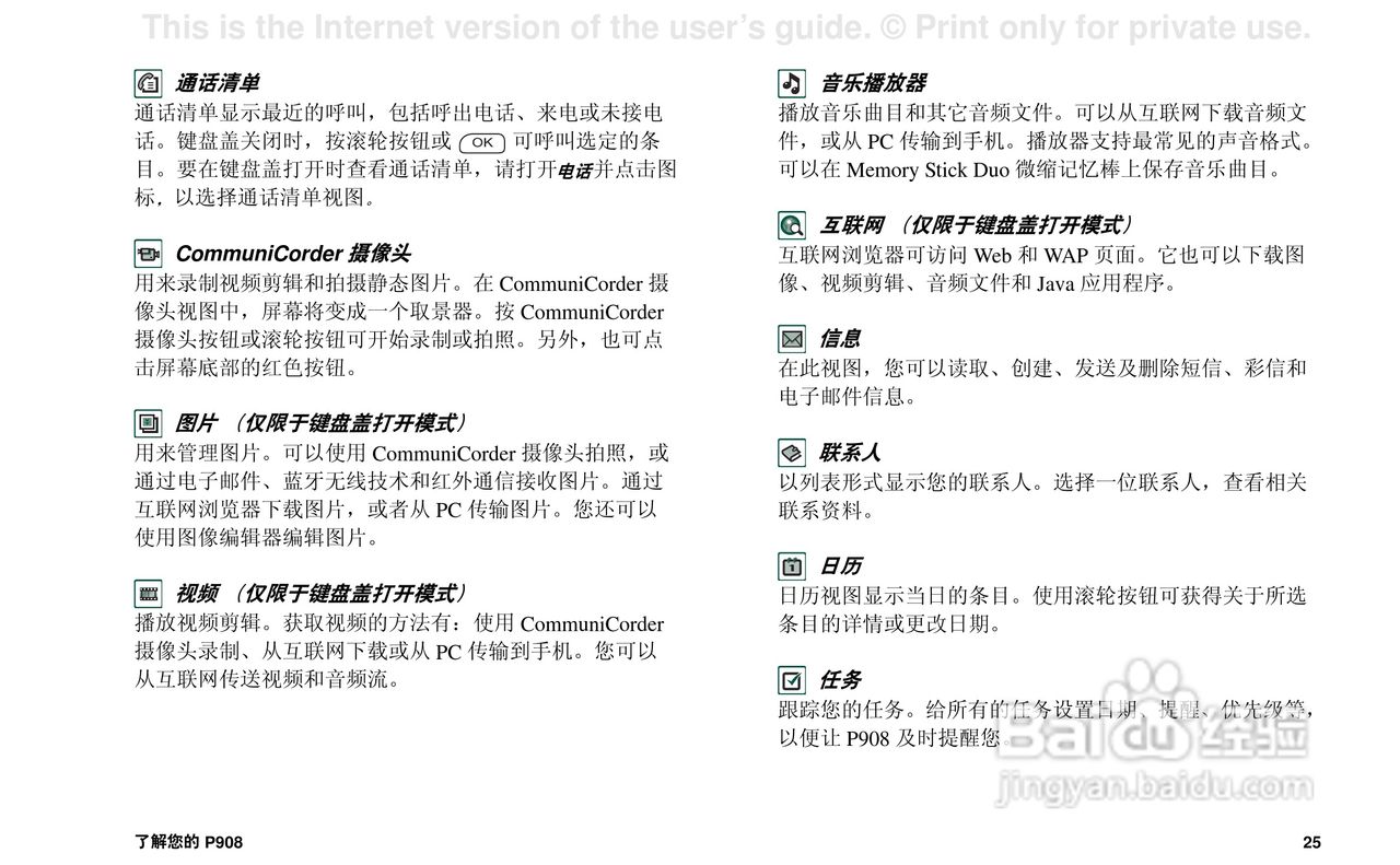 索尼爱立信P908手机使用说明书:[3]
