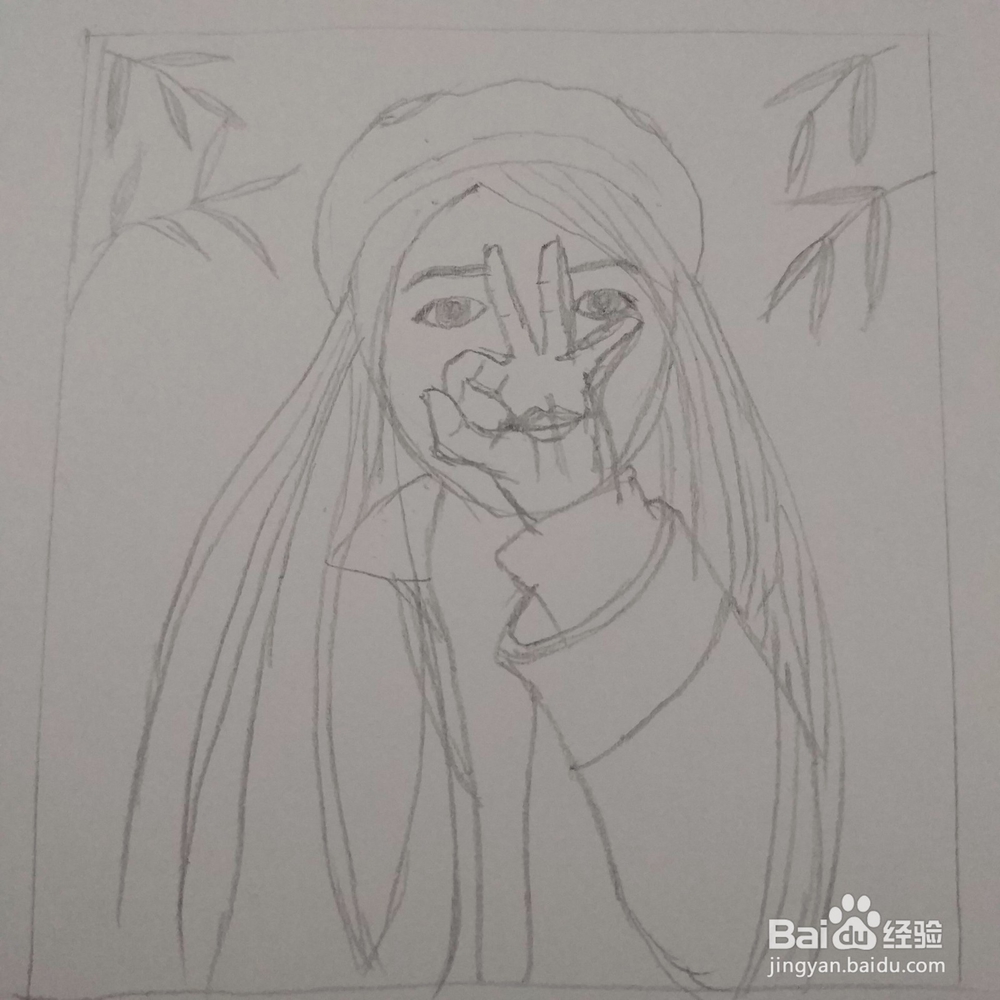 简笔画：小清新玫红色贝雷帽女孩步骤图