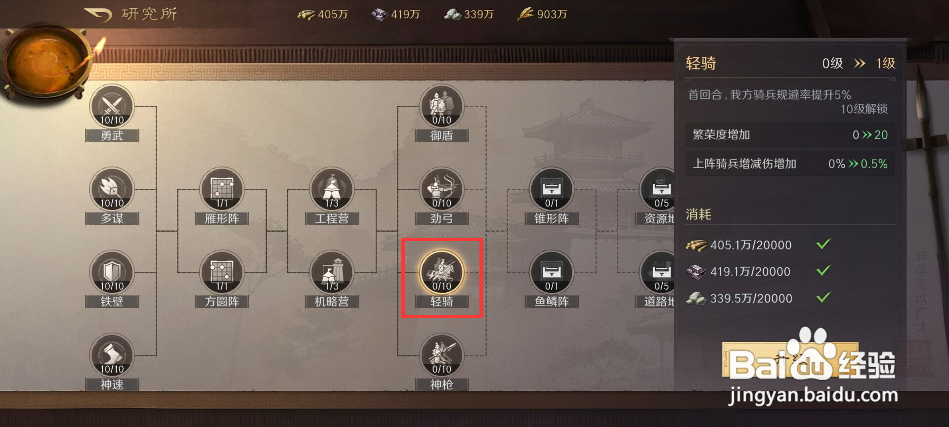 三国谋定天下轻骑怎么进行升级