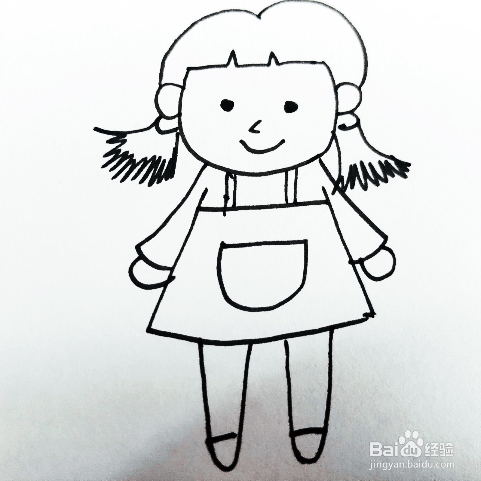 如何来画一位卡通抓辫子的女孩简笔画呢