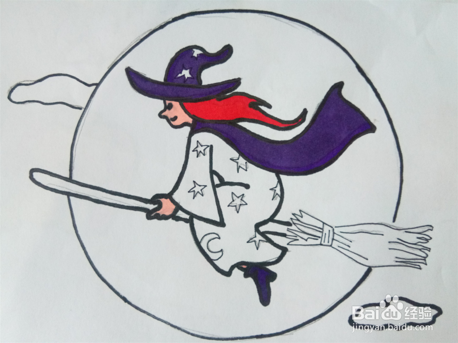 骑扫帚的小魔女简笔画图片