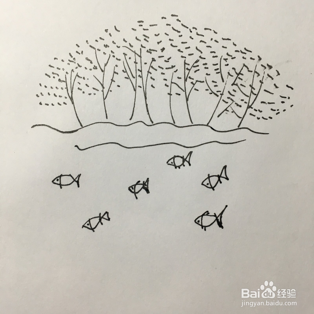 鱼塘和大海的简笔画分别怎么表示