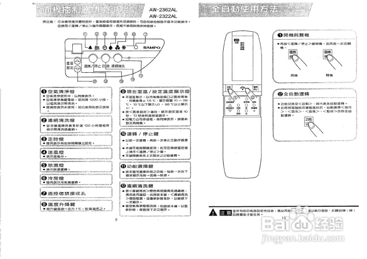 声宝AW-2322AL1型窗型冷气机说明书