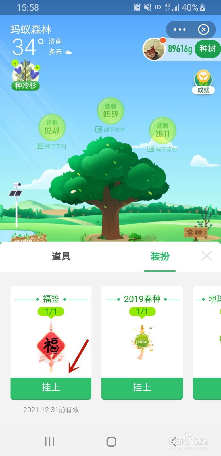 支付宝的蚂蚁森林如何装扮大树