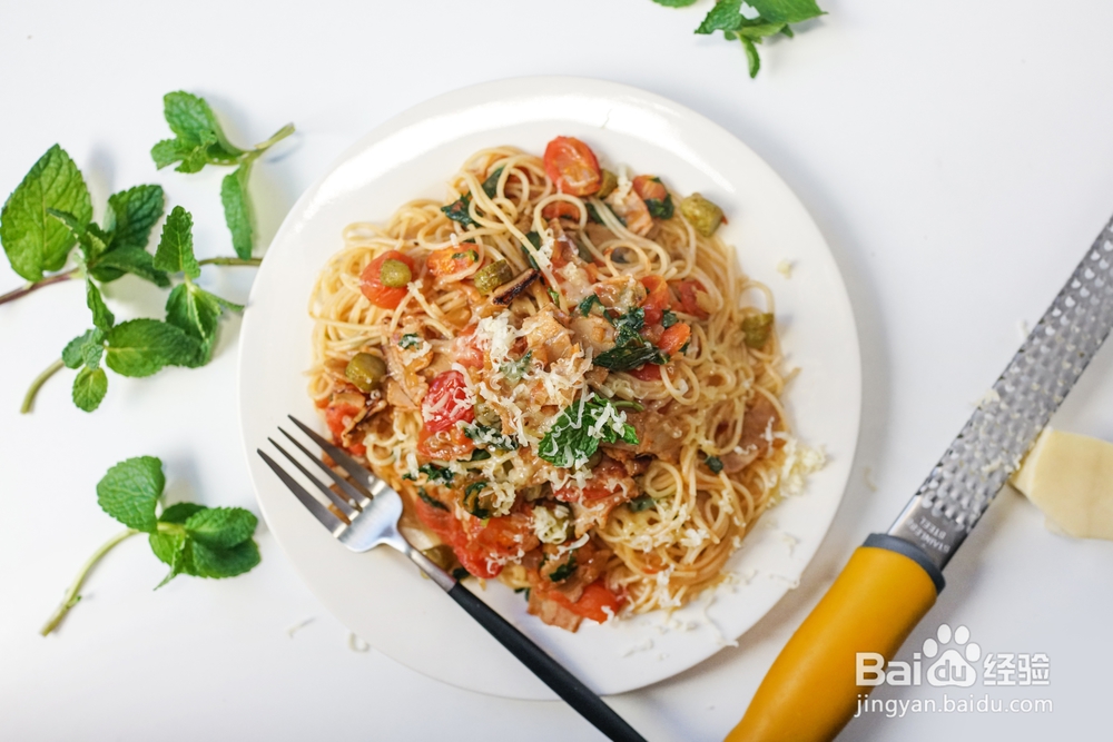 香浓的培根酸豆薄荷天使面