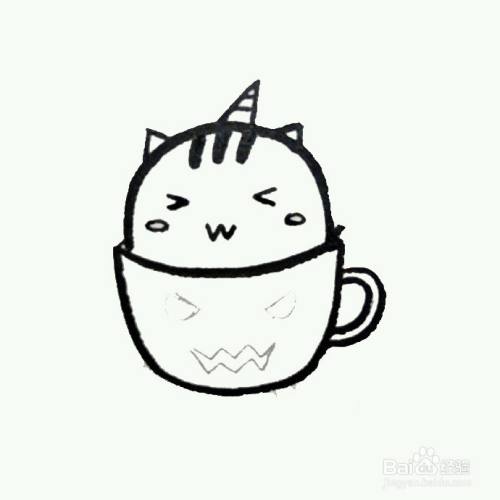茶杯里的卡通小猫咪的画法