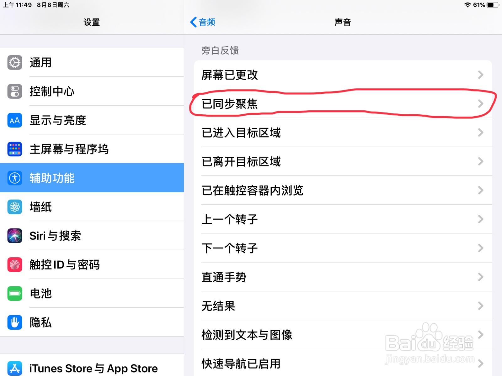 iPad怎么在旁白设置已同步聚焦的预览