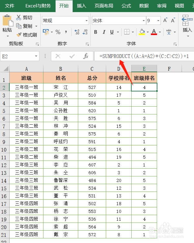 Excel技巧：学生成绩按学校和班级分别排名次
