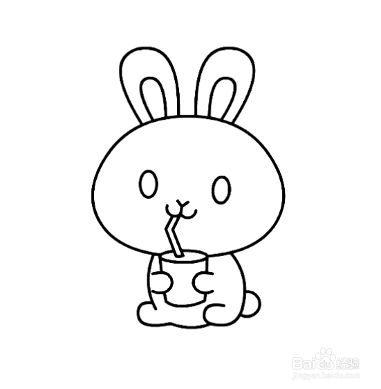 如何画手喝饮料的兔子的简笔画？