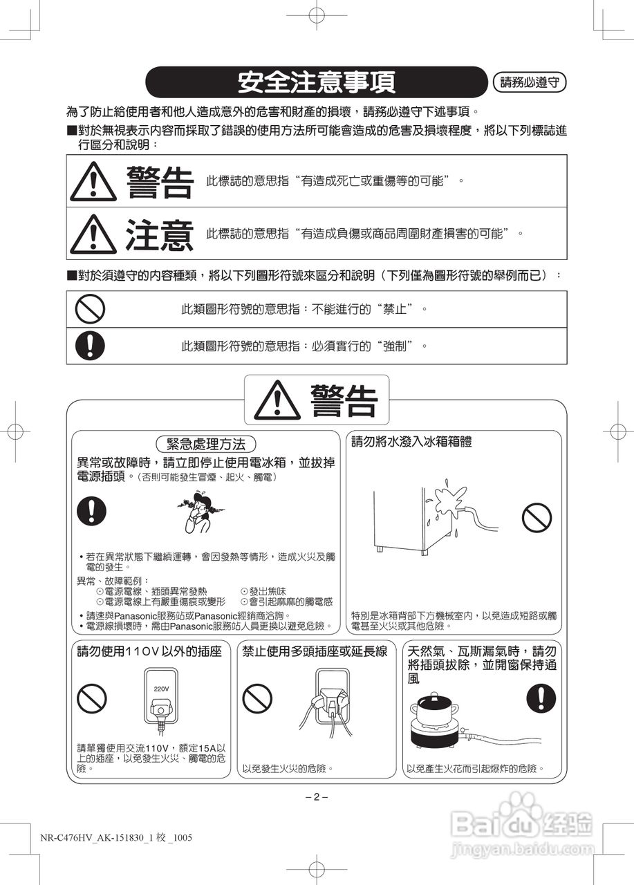 松下NR-C476HV电冰箱使用说明书