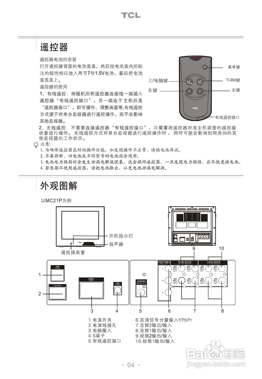 TCL王牌MC15P监视器使用说明书