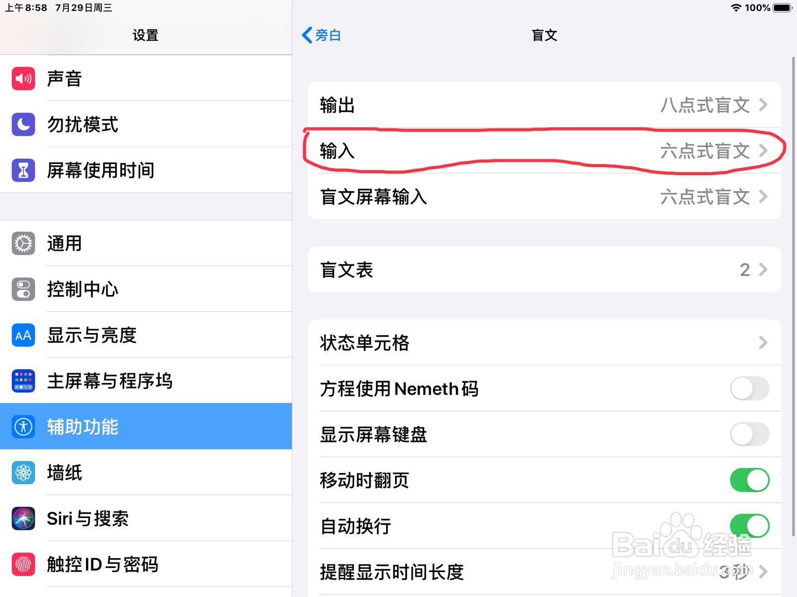 iPad怎么在旁白打开盲文输入的自动翻译