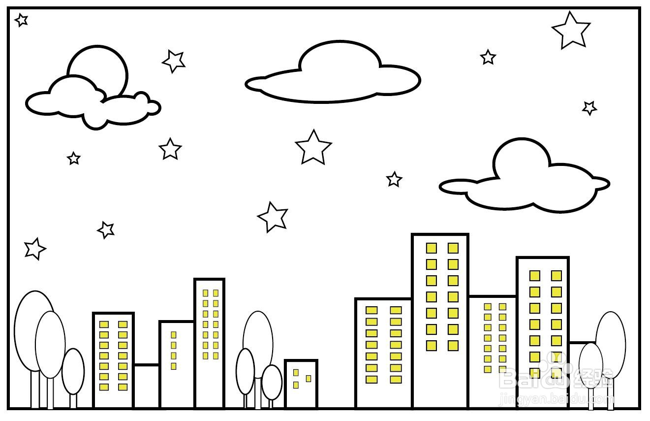 简笔画:城市夜景