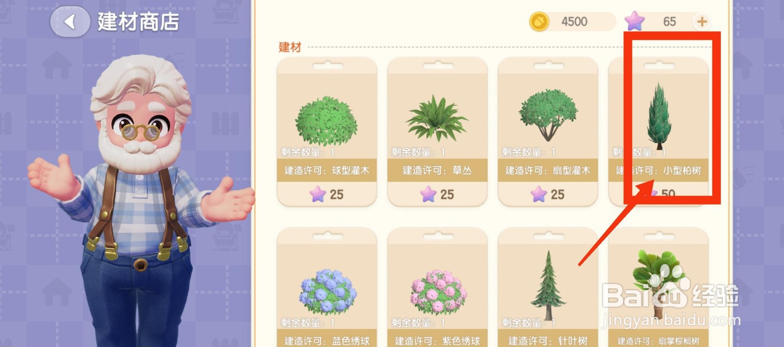 心动小镇购买小型柏树的方法