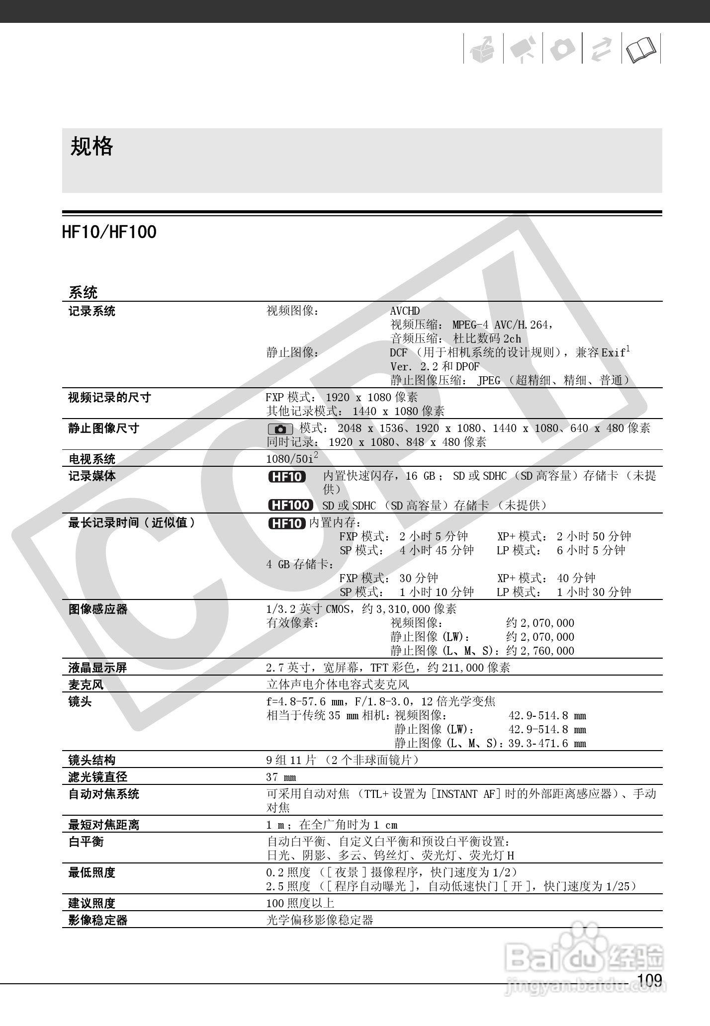 佳能HF100数码摄像机使用说明书:[11]