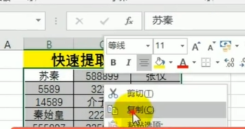 如何快速地提取表格里面地数字