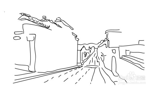 简单古街简笔画