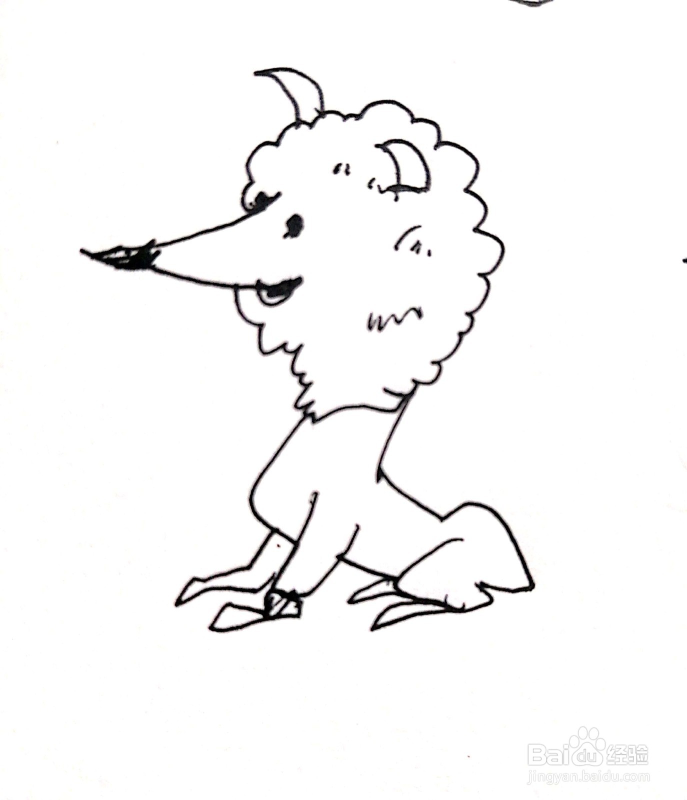 尖鼻子的小羊线描画怎么画