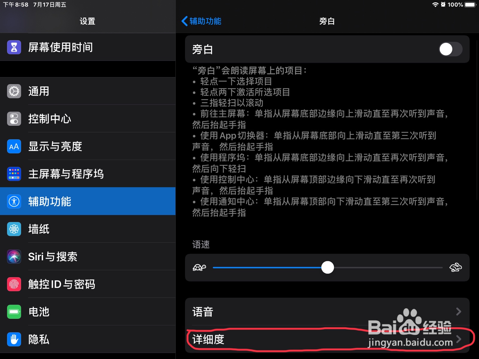 iPad怎么在旁白设置媒体描述