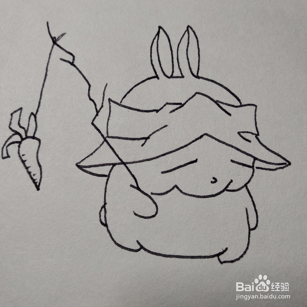 怎么画一只竹竿吊萝卜的流氓兔卡通兔子简笔画