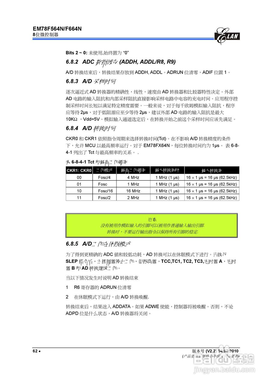 EM78F564N/F664N 8位微控制器说明书:[7]