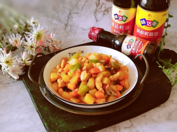 鸡肉口蘑炒三丁