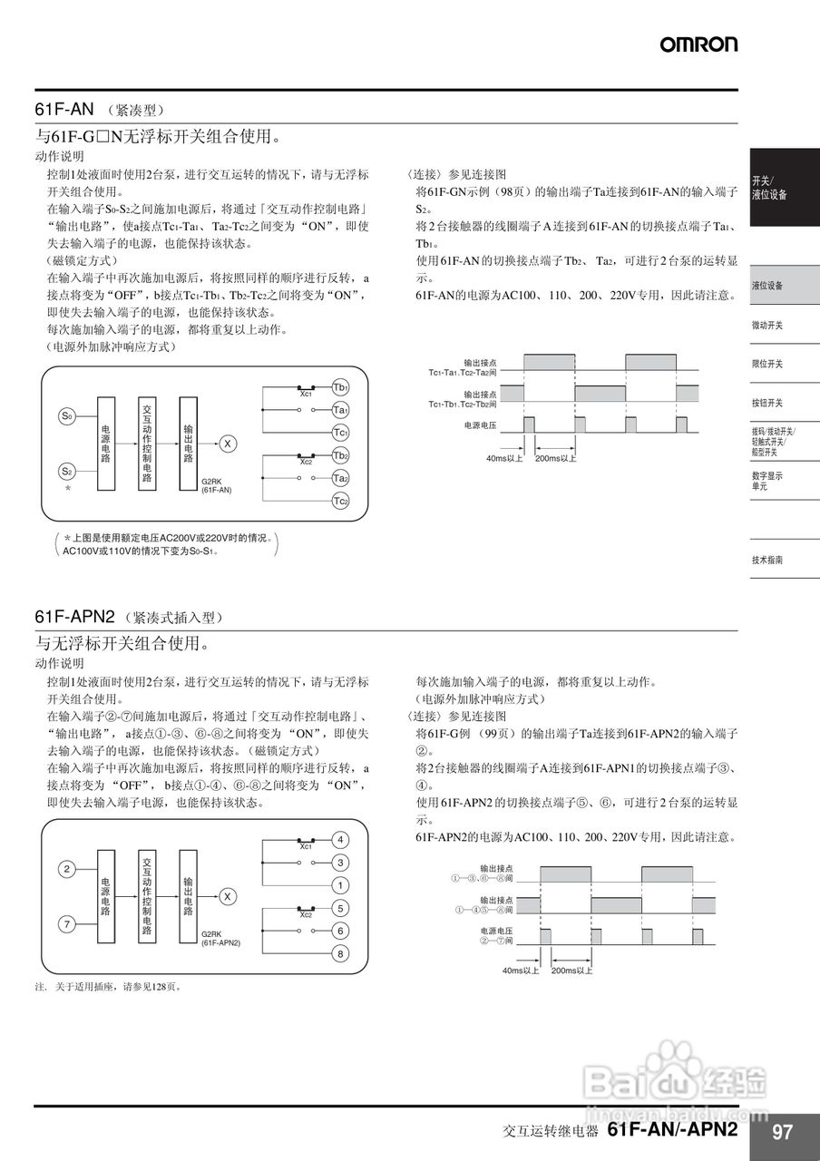 OMRON 61F-AN/-APN2交互运转继电器说明书:[1]